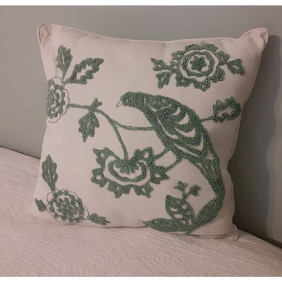 Chenille Embroidered PillowBird & Floral - Picture 1 of 6